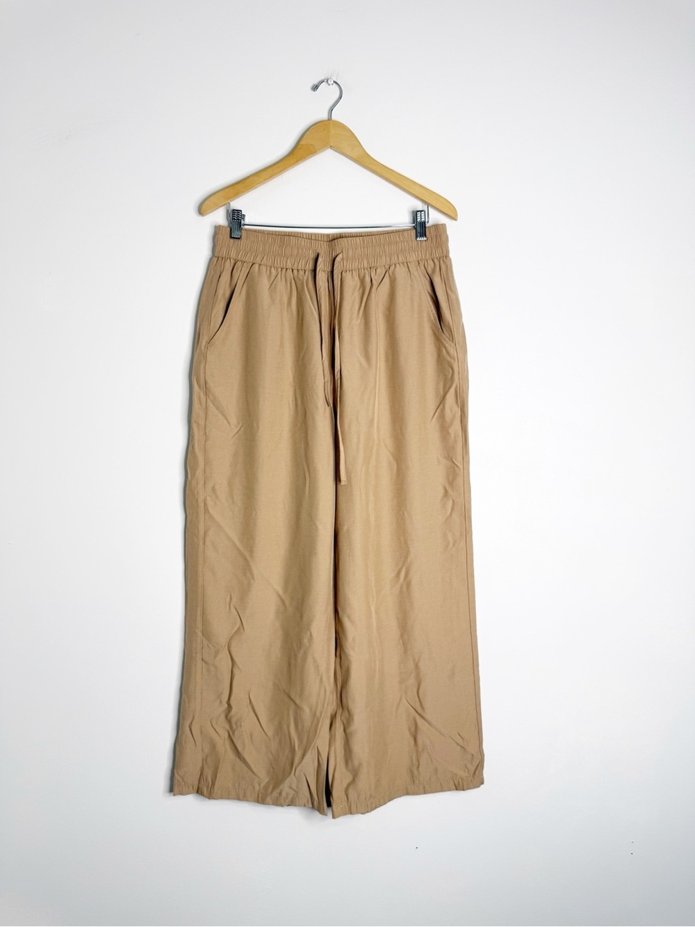 Halara Wide Leg Pull-On Pants Large Petite Khaki Drawstring High Rise